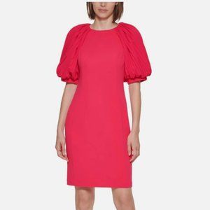 Calvin Klein - Pleated Puff-Sleeve Sheath Dress